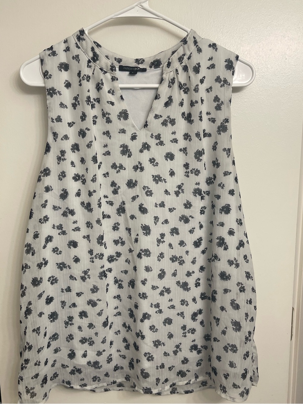 Papermoon White Sleeveless Camisole with Black Floral Print